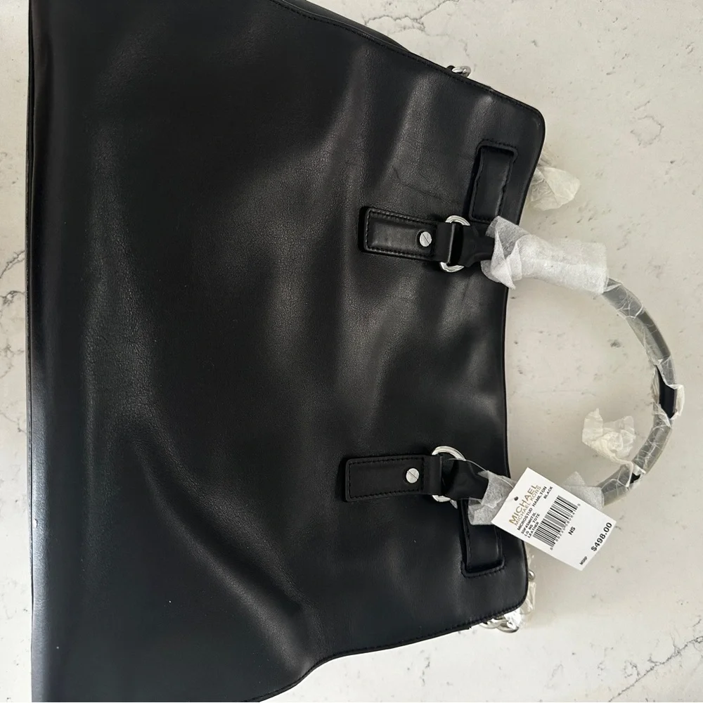 Michael Kors Black Studded Satchel with Silver MK Padlock